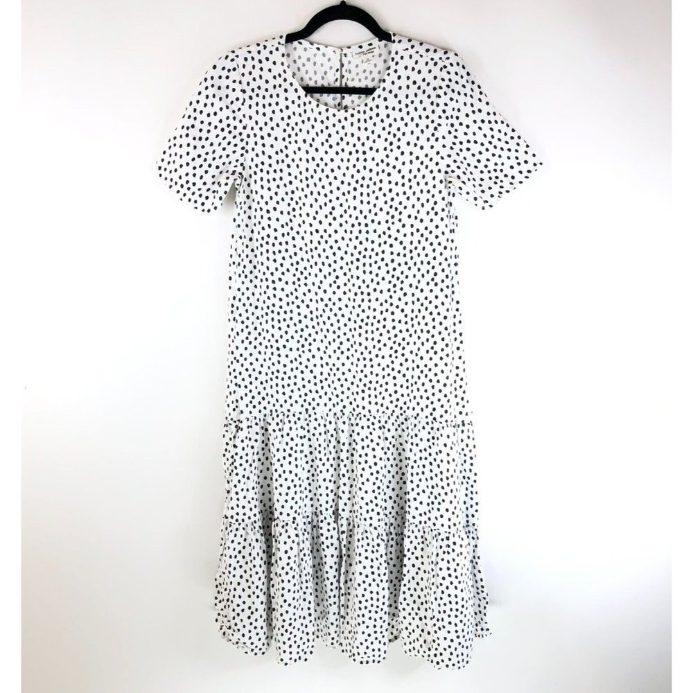 Fashion Jackson The Drop Shift Dress Ruffle Tiered Polka Dot White Black XS
